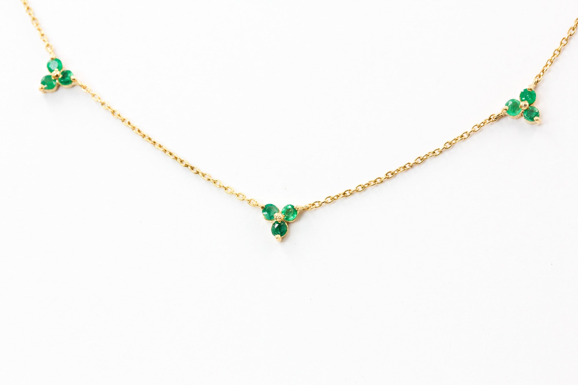 Emerald Station Necklace - 14k Yellow Gold - 0.48ctw