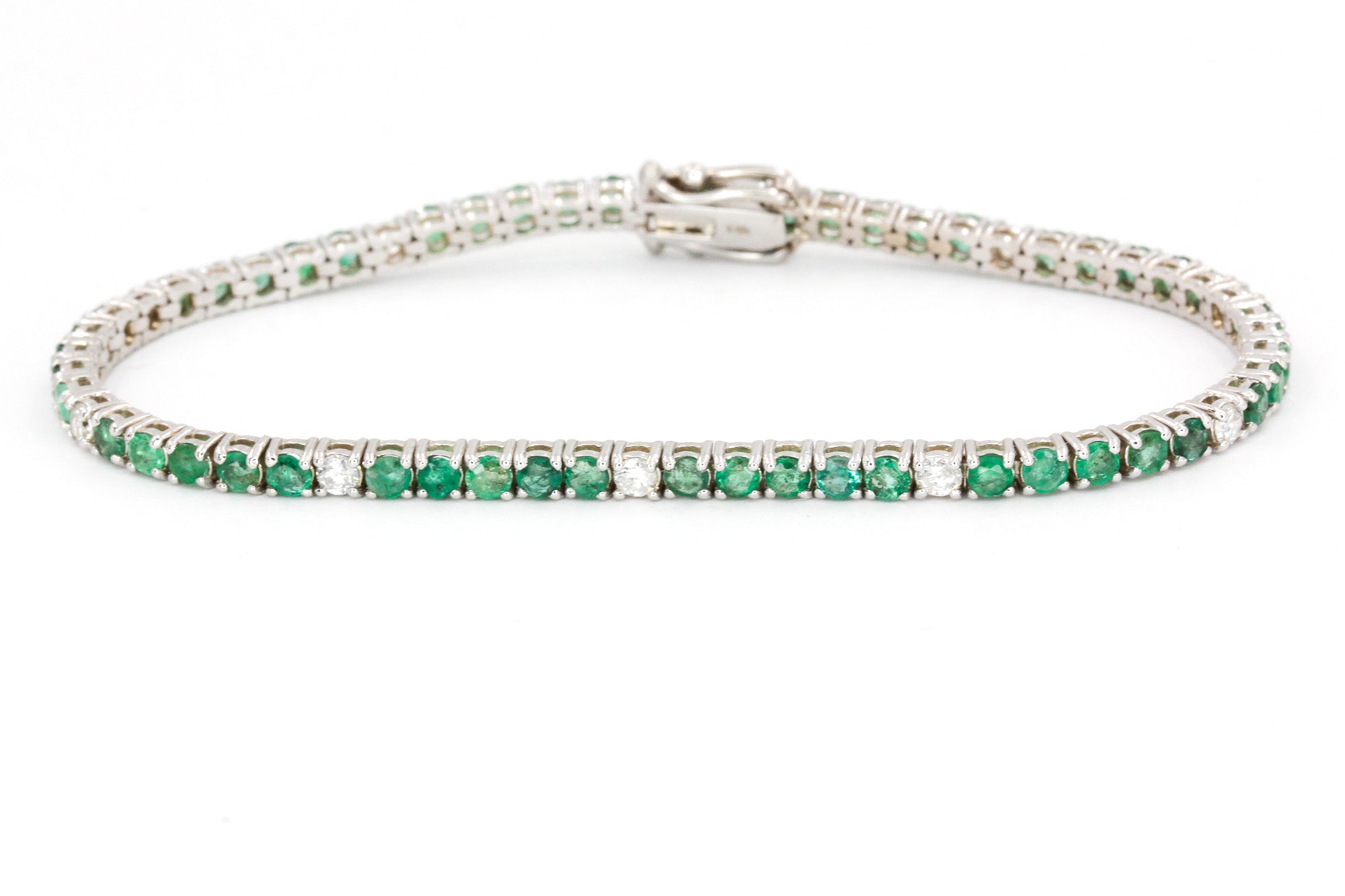 Emerald and Diamond Bracelet - 14k White Gold - 4.42ctw