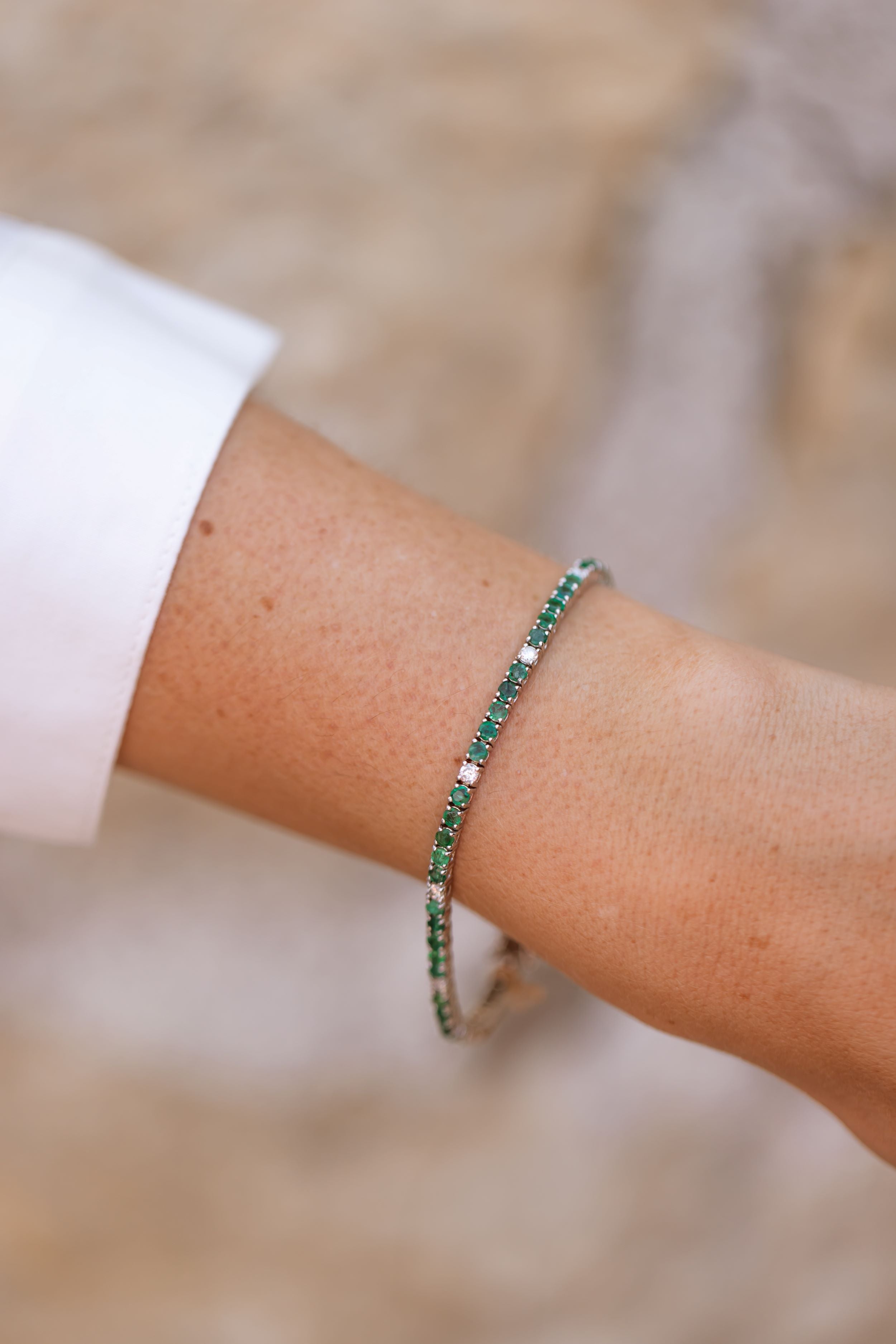 Emerald and Diamond Bracelet - 14k White Gold - 4.42ctw
