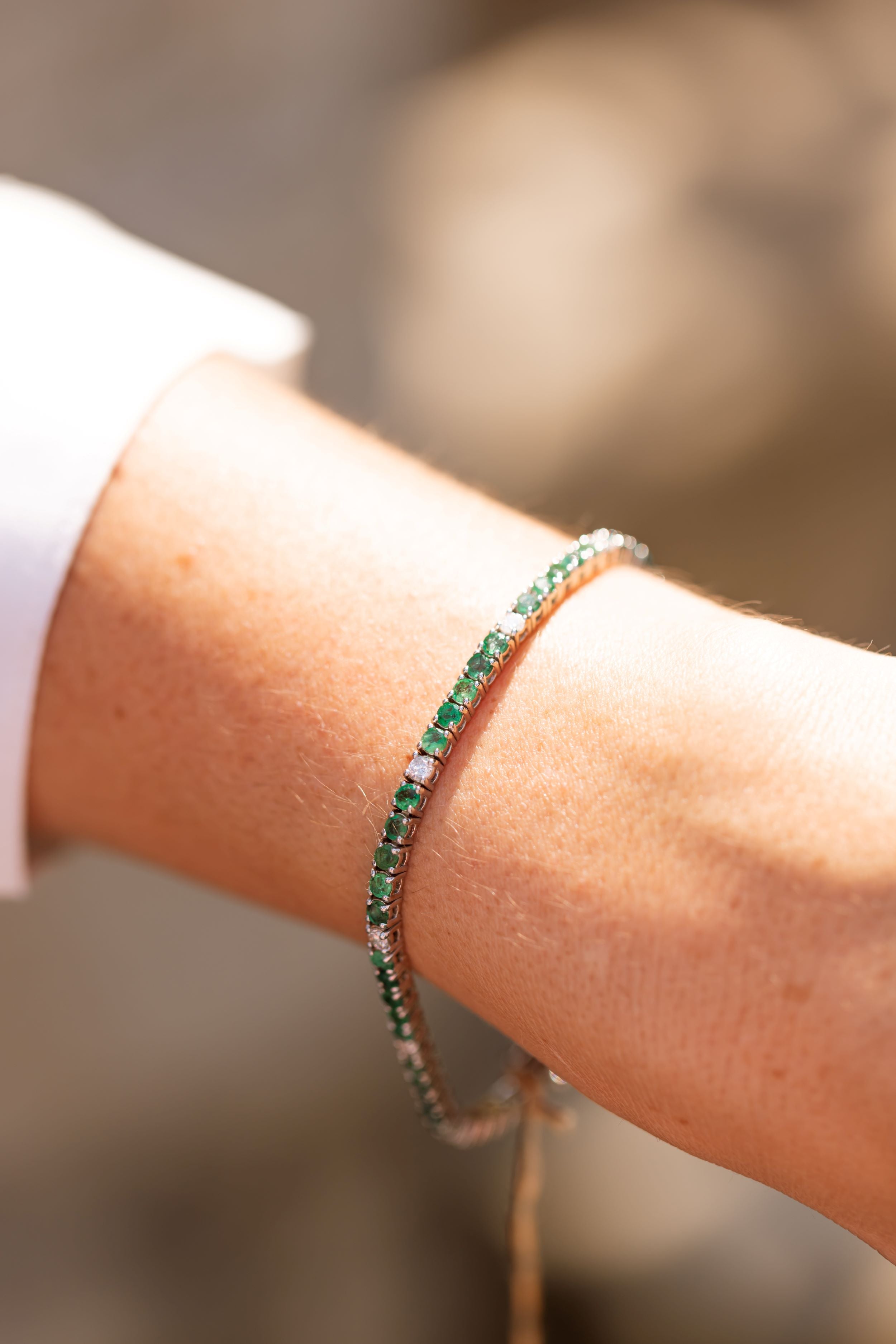 Emerald and Diamond Bracelet - 14k White Gold - 4.42ctw