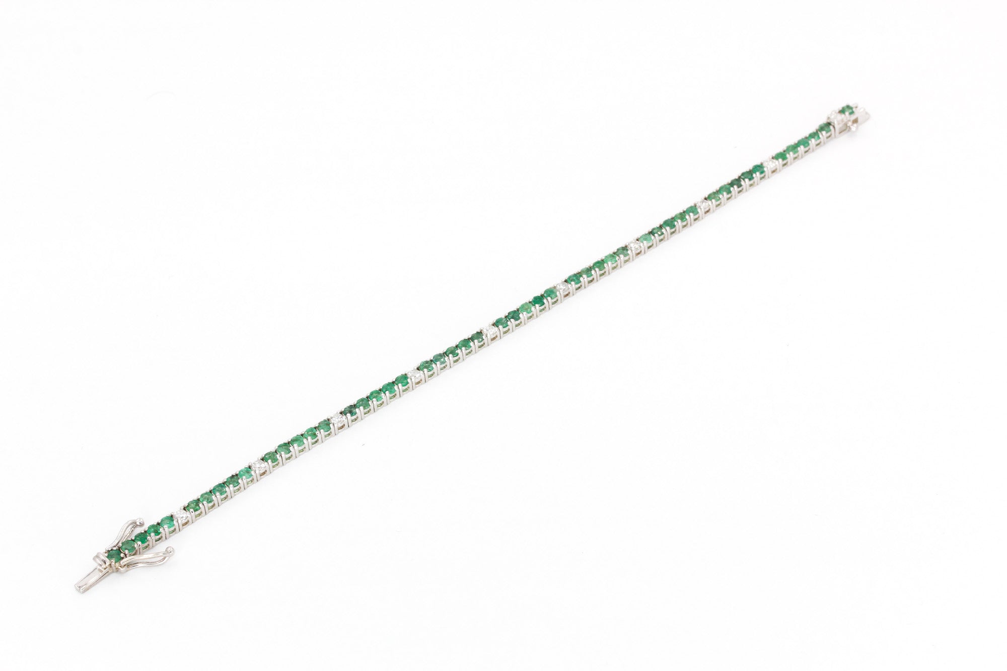 Emerald and Diamond Bracelet - 14k White Gold - 4.42ctw