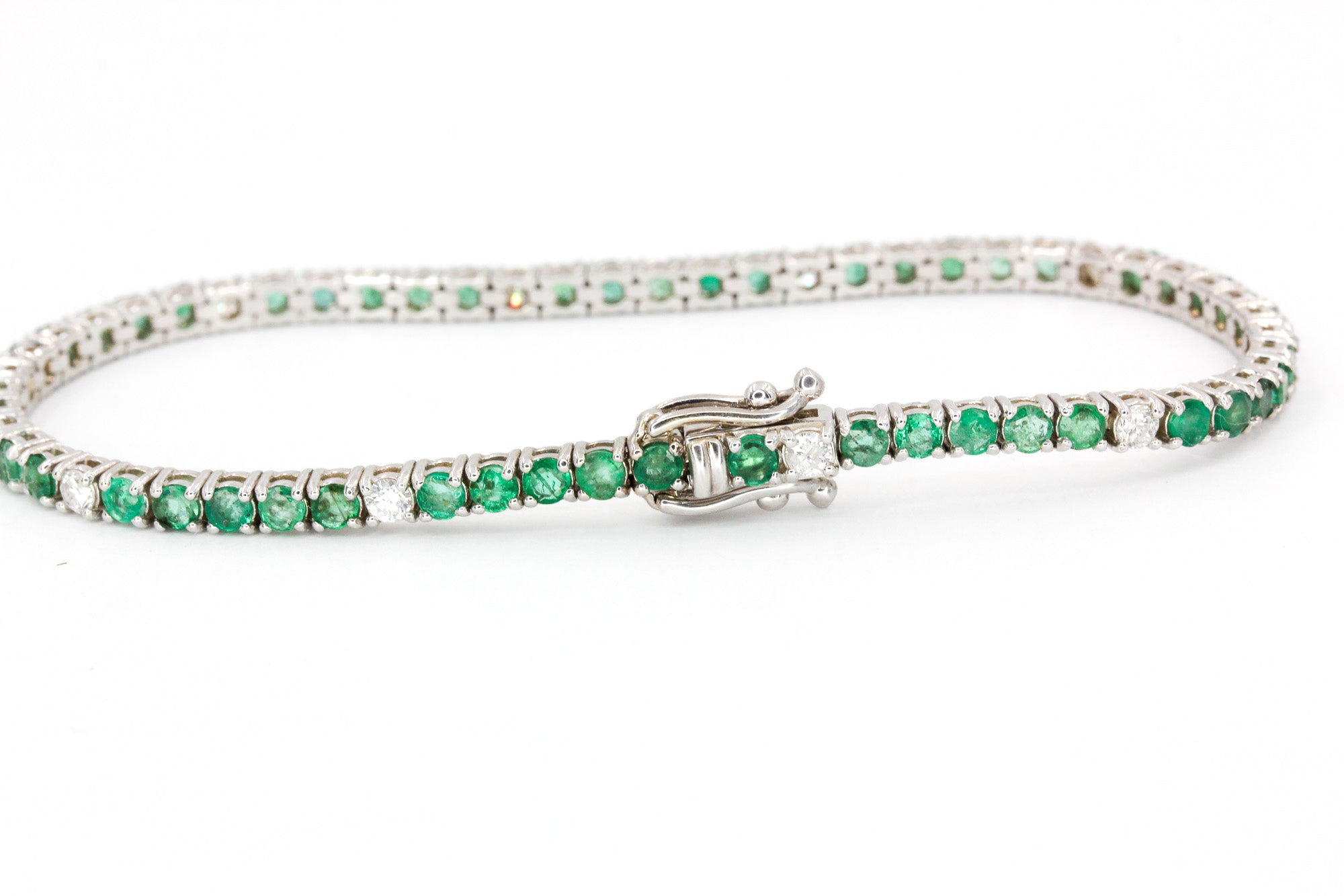 Emerald and Diamond Bracelet - 14k White Gold - 4.42ctw