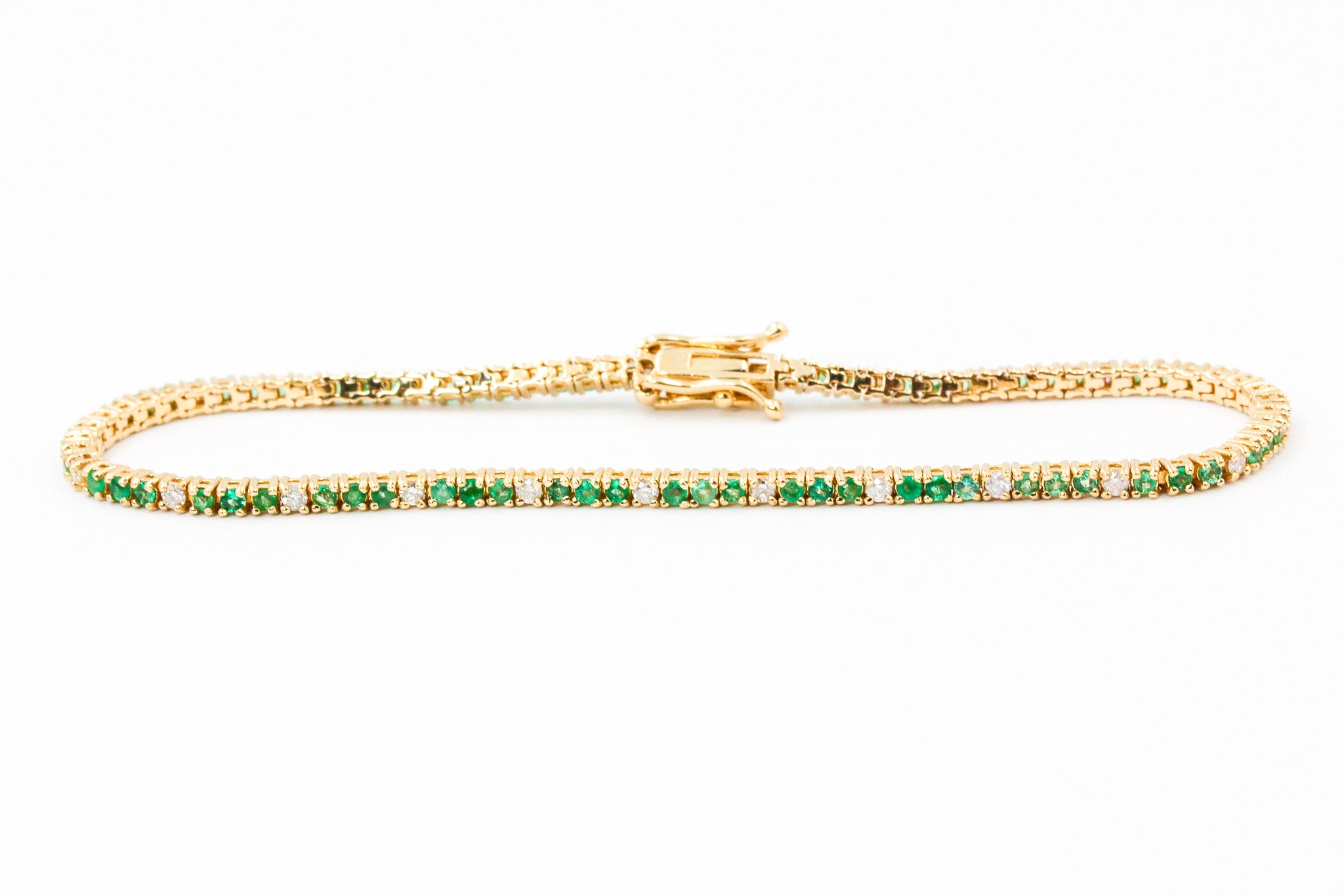 Emerald and Diamond Bracelet - 14k Yellow Gold - 0.64ctw