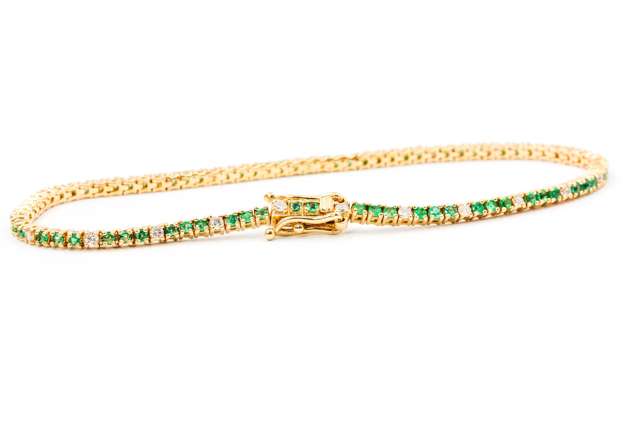 Emerald and Diamond Bracelet - 14k Yellow Gold - 0.64ctw