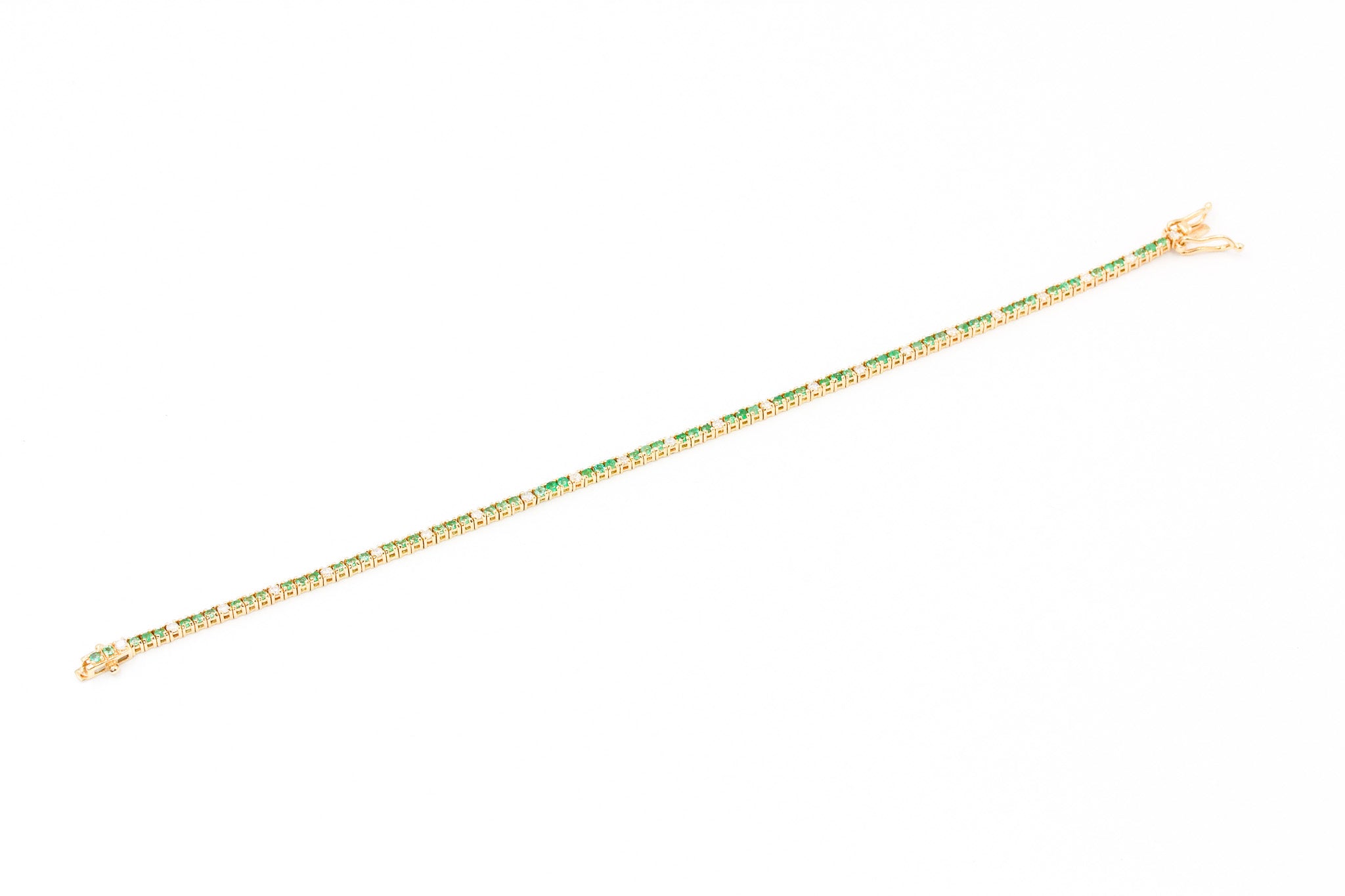 Emerald and Diamond Bracelet - 14k Yellow Gold - 0.64ctw
