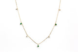 Emerald and Diamond Drop Necklace - 14k Yellow Gold - 0.27ctw