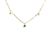 Emerald and Diamond Drop Necklace - 14k Yellow Gold - 0.27ctw