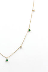 Emerald and Diamond Drop Necklace - 14k Yellow Gold - 0.27ctw