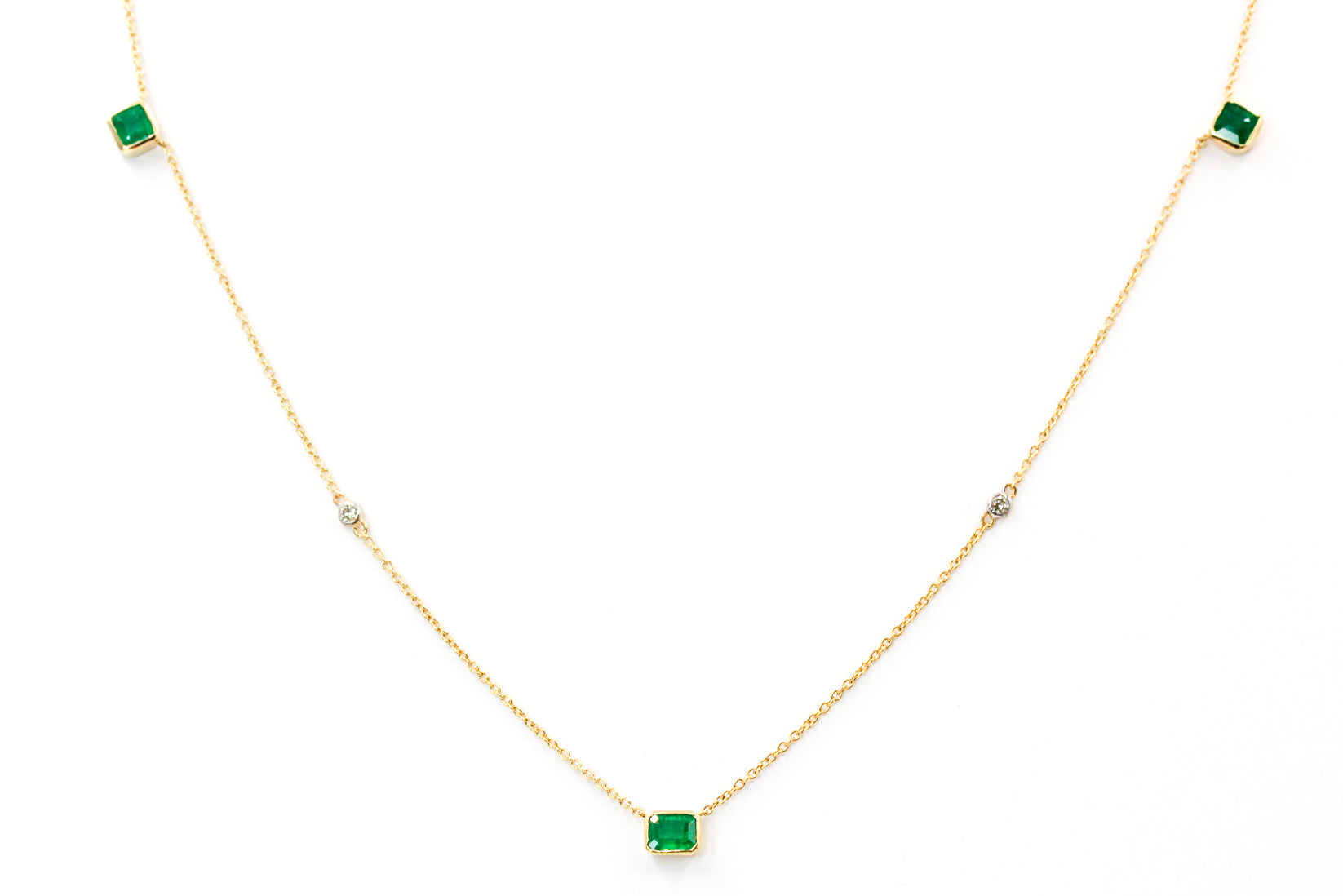 Emerald and Diamond Necklace - 14k Yellow Gold - 1.11ctw