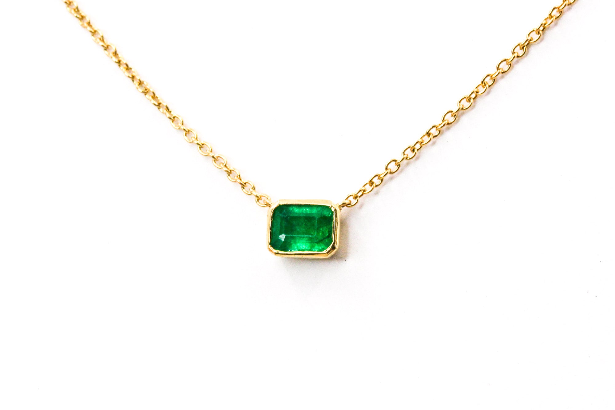 Emerald and Diamond Necklace - 14k Yellow Gold - 1.11ctw