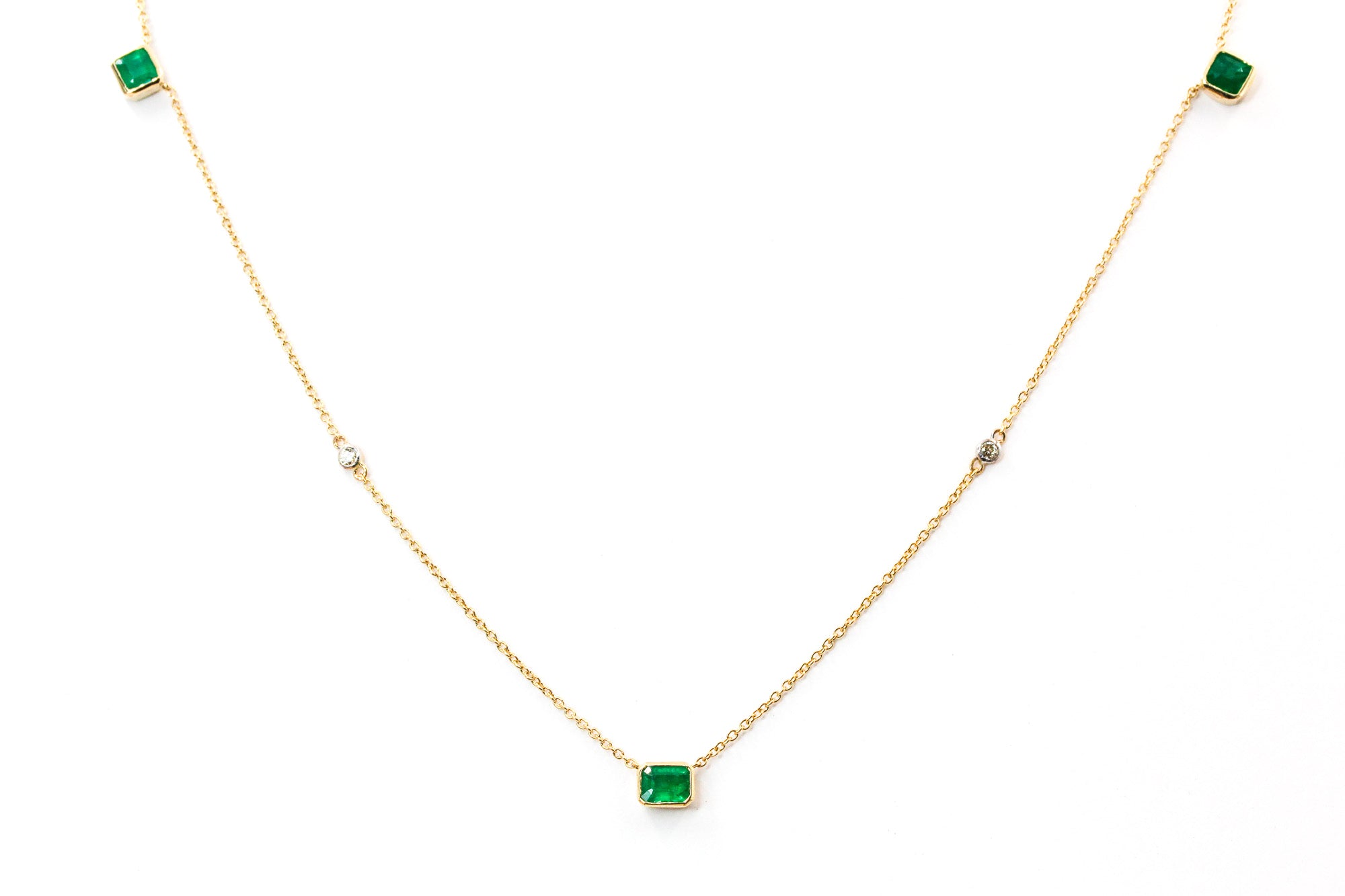 Emerald and Diamond Necklace - 14k Yellow Gold - 1.11ctw