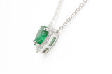 Emerald and Diamond Pendant Necklace - 14k White Gold - 0.77ctw