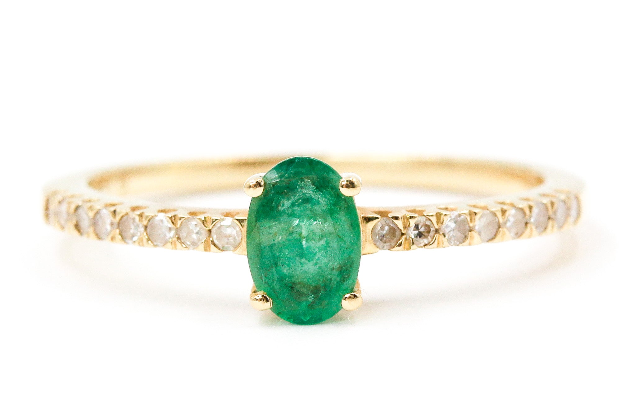 Emerald and Diamond Ring - 14k Yellow Gold - 0.53ctw