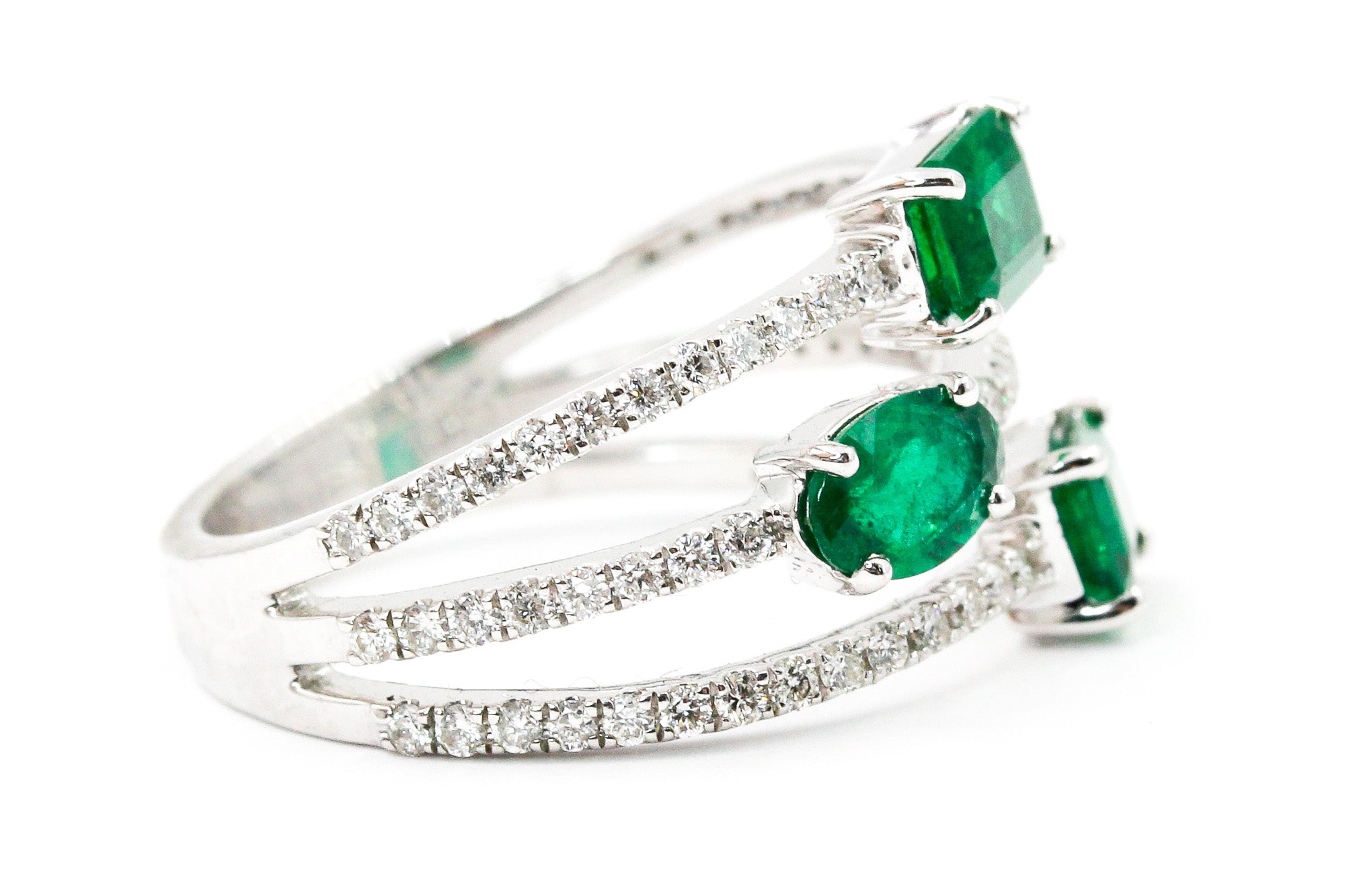 Emerald and Diamond Wrap Ring - 18k White Gold - 1.55ctw