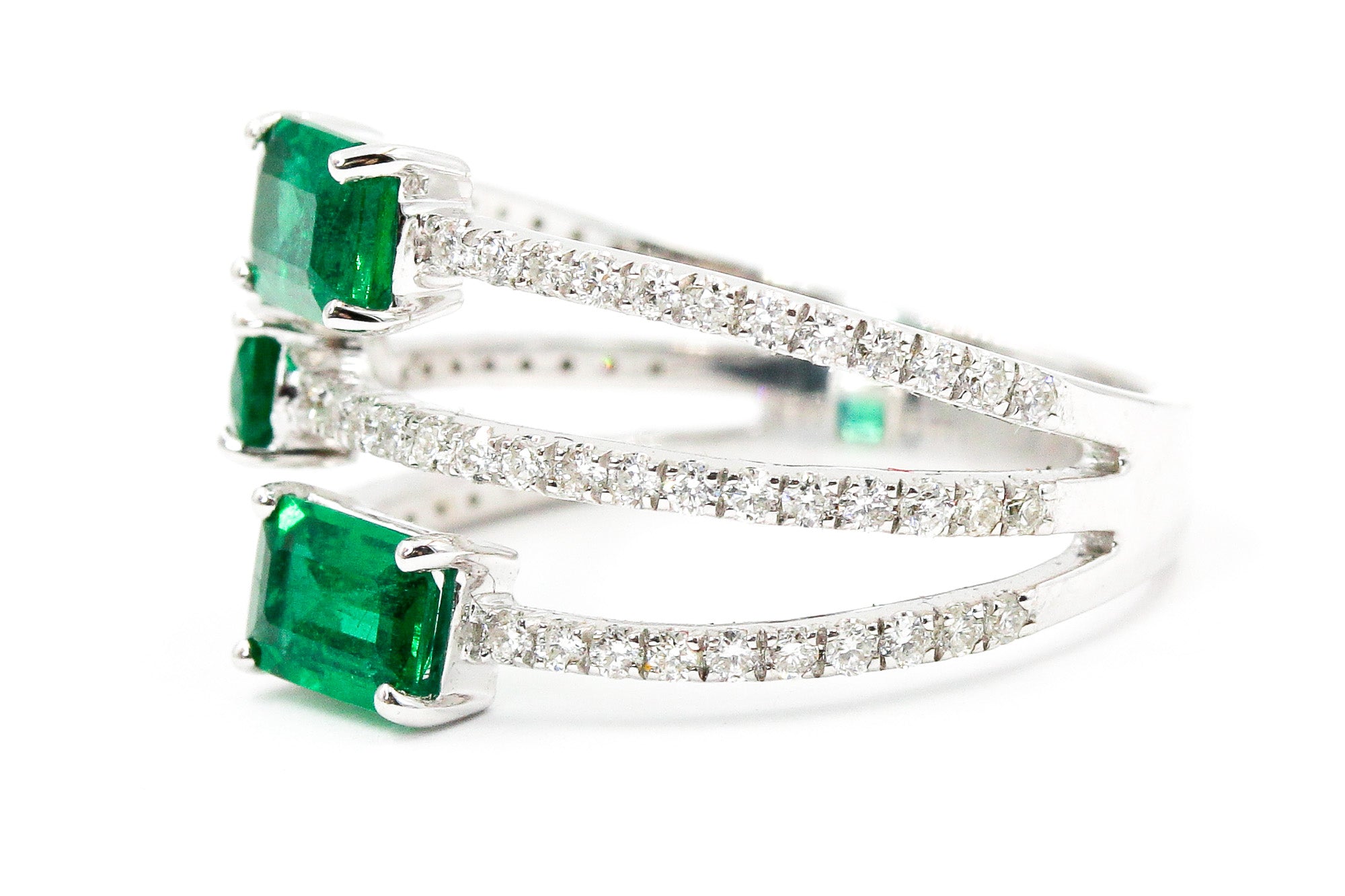 Emerald and Diamond Wrap Ring - 18k White Gold - 1.55ctw
