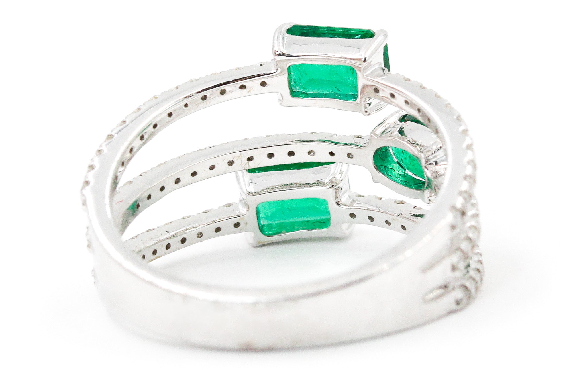 Emerald and Diamond Wrap Ring - 18k White Gold - 1.55ctw