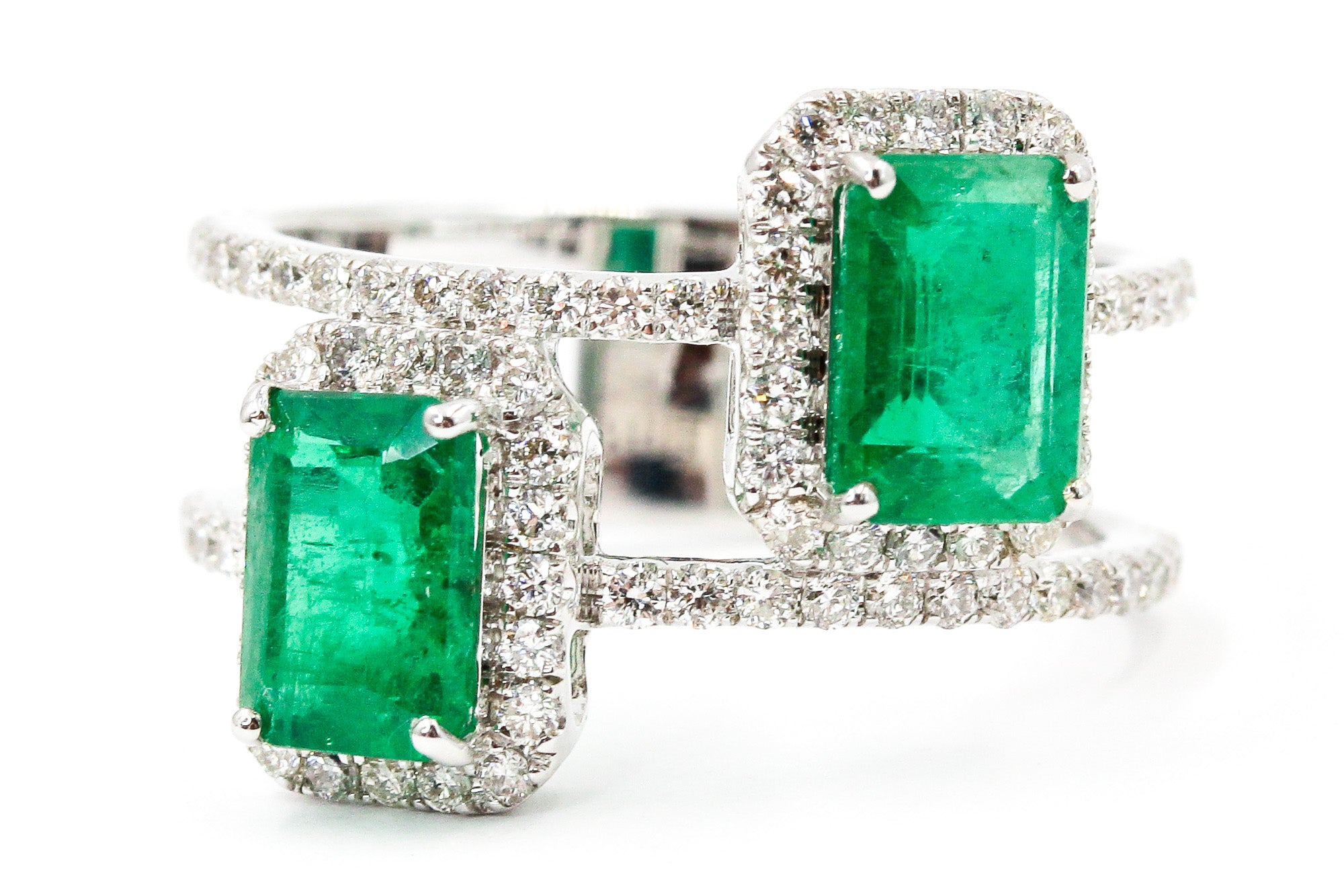 Emerald and Diamond Wrap Ring - 18k White Gold - 2.50ctw