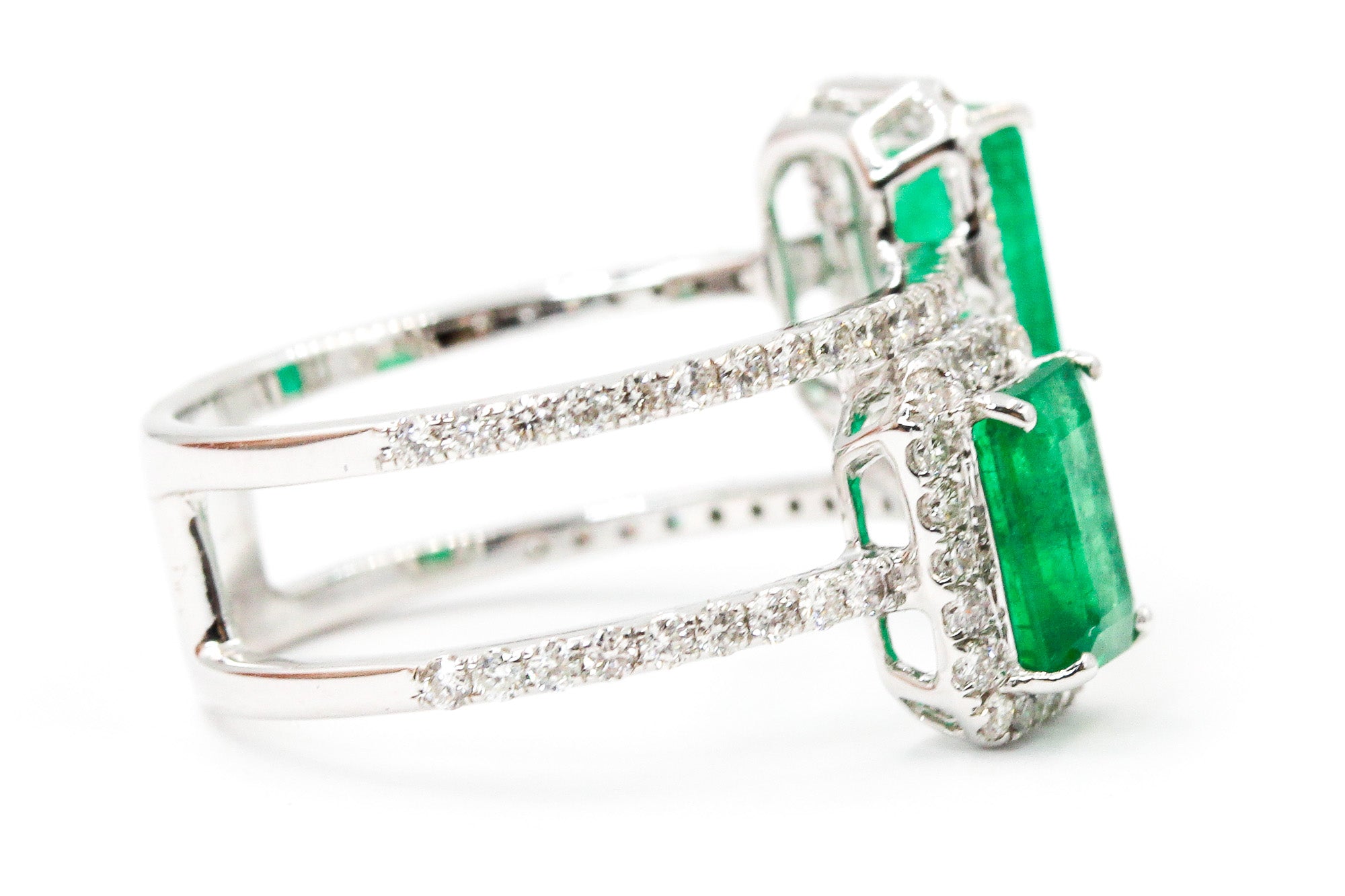 Emerald and Diamond Wrap Ring - 18k White Gold - 2.50ctw