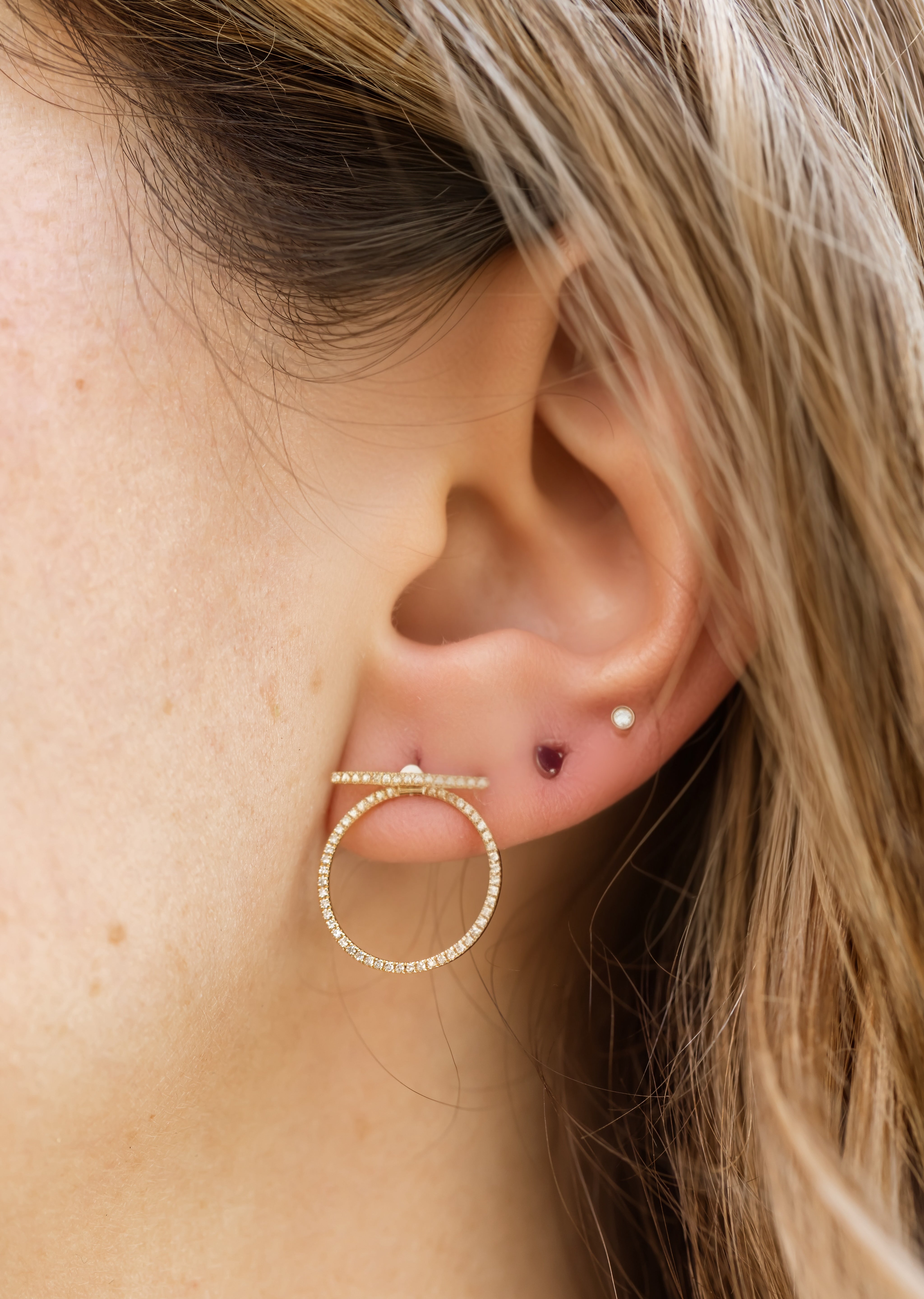 Diamond Geometric Circle Earrings - 14k Yellow Gold - 0.25ctw
