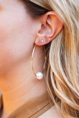 Large Pearl Hoop Earrings - 14k Yellow Gold