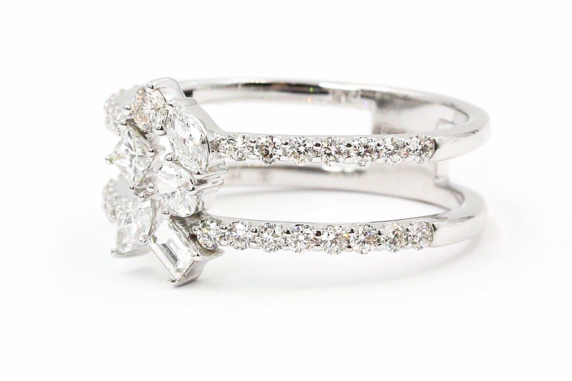 Fancy Cut Diamond Bypass Ring - 14k White Gold - 0.85ctw