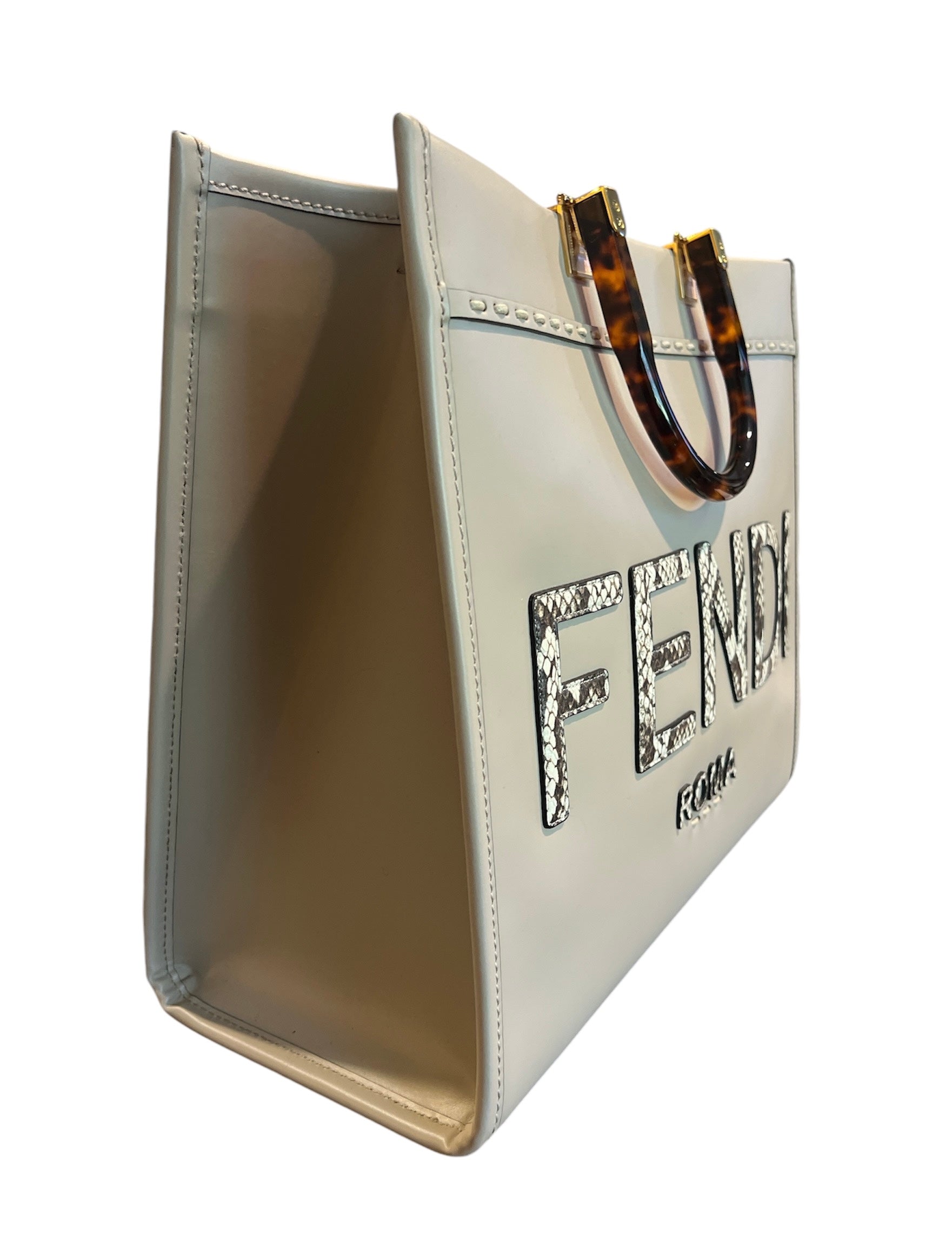 Fendi Sunshine Leather Shopper Tote w/ Snakeskin - Medium