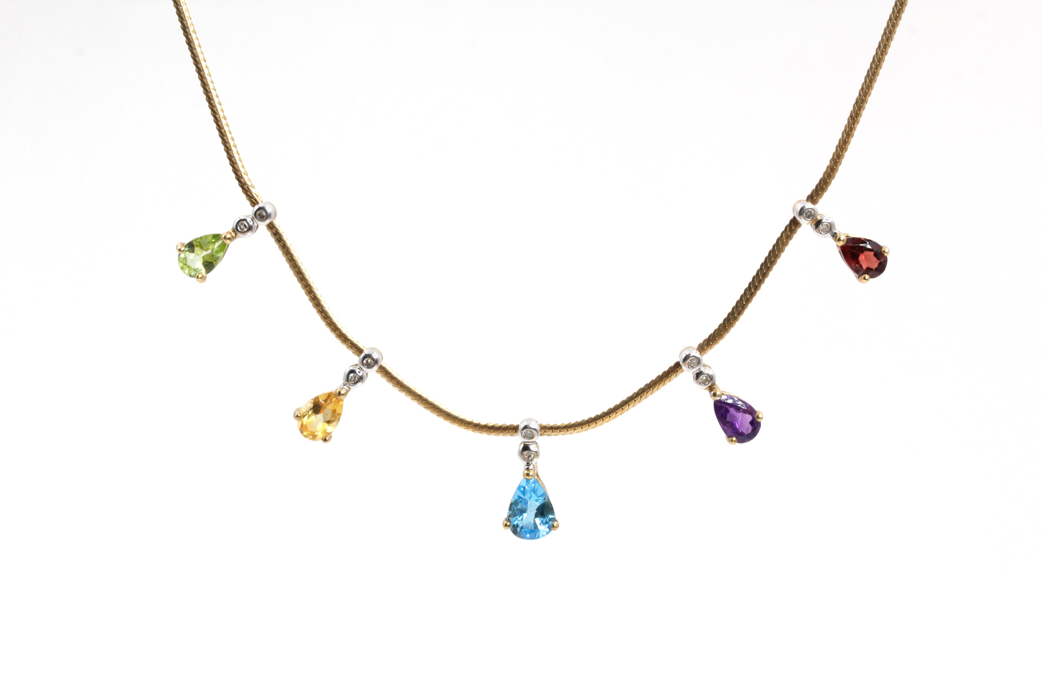 Gemstone and Diamond Pendant Necklace - 14k Yellow Gold - 0.10ctw