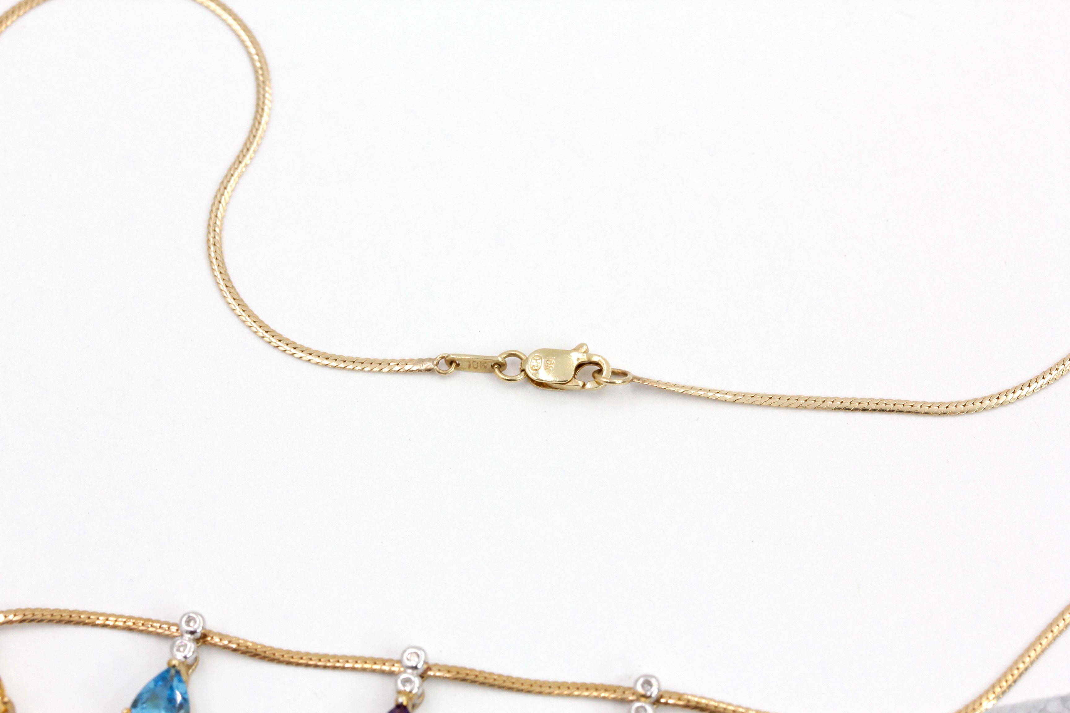 Gemstone and Diamond Pendant Necklace - 14k Yellow Gold - 0.10ctw