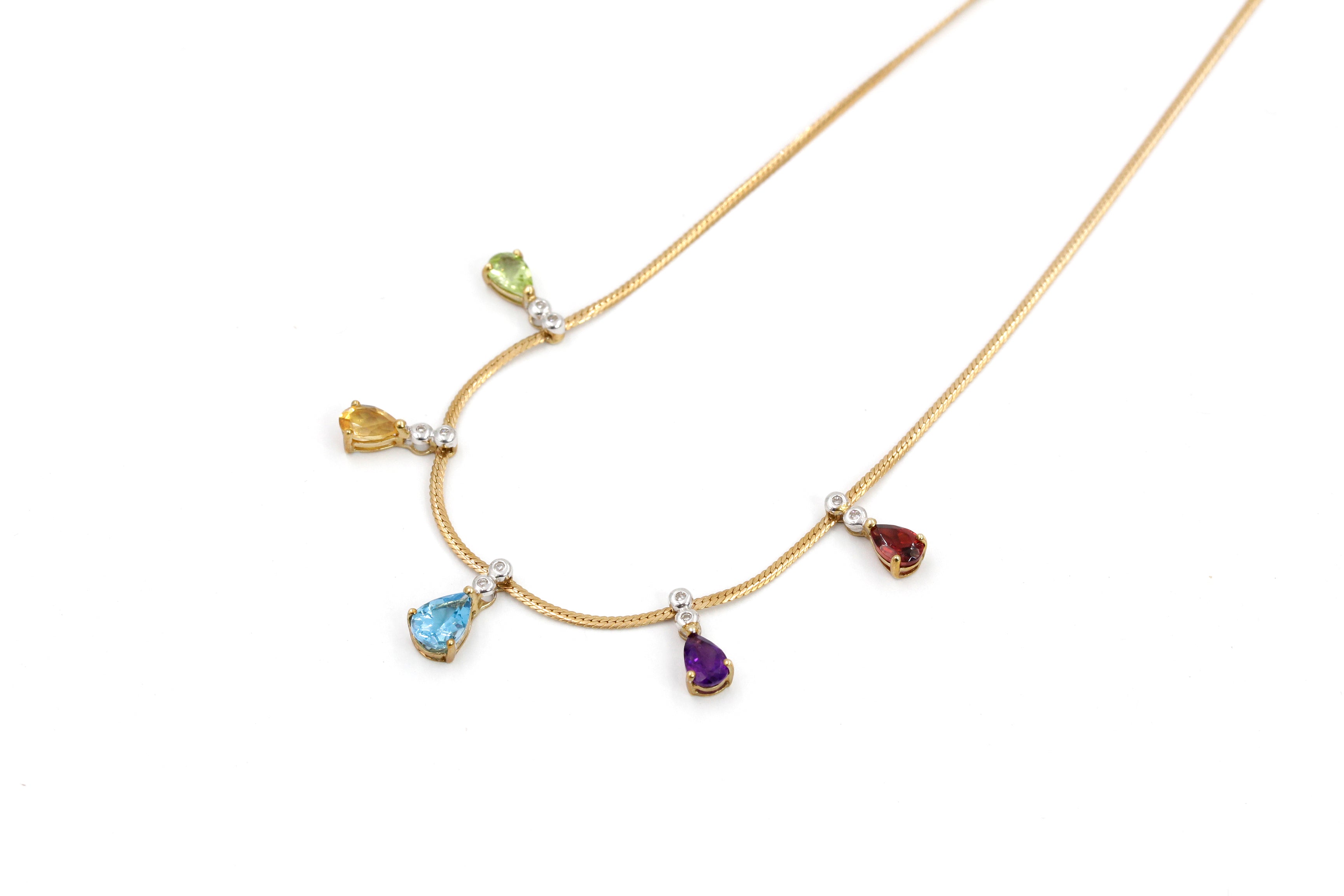 Gemstone and Diamond Pendant Necklace - 14k Yellow Gold - 0.10ctw