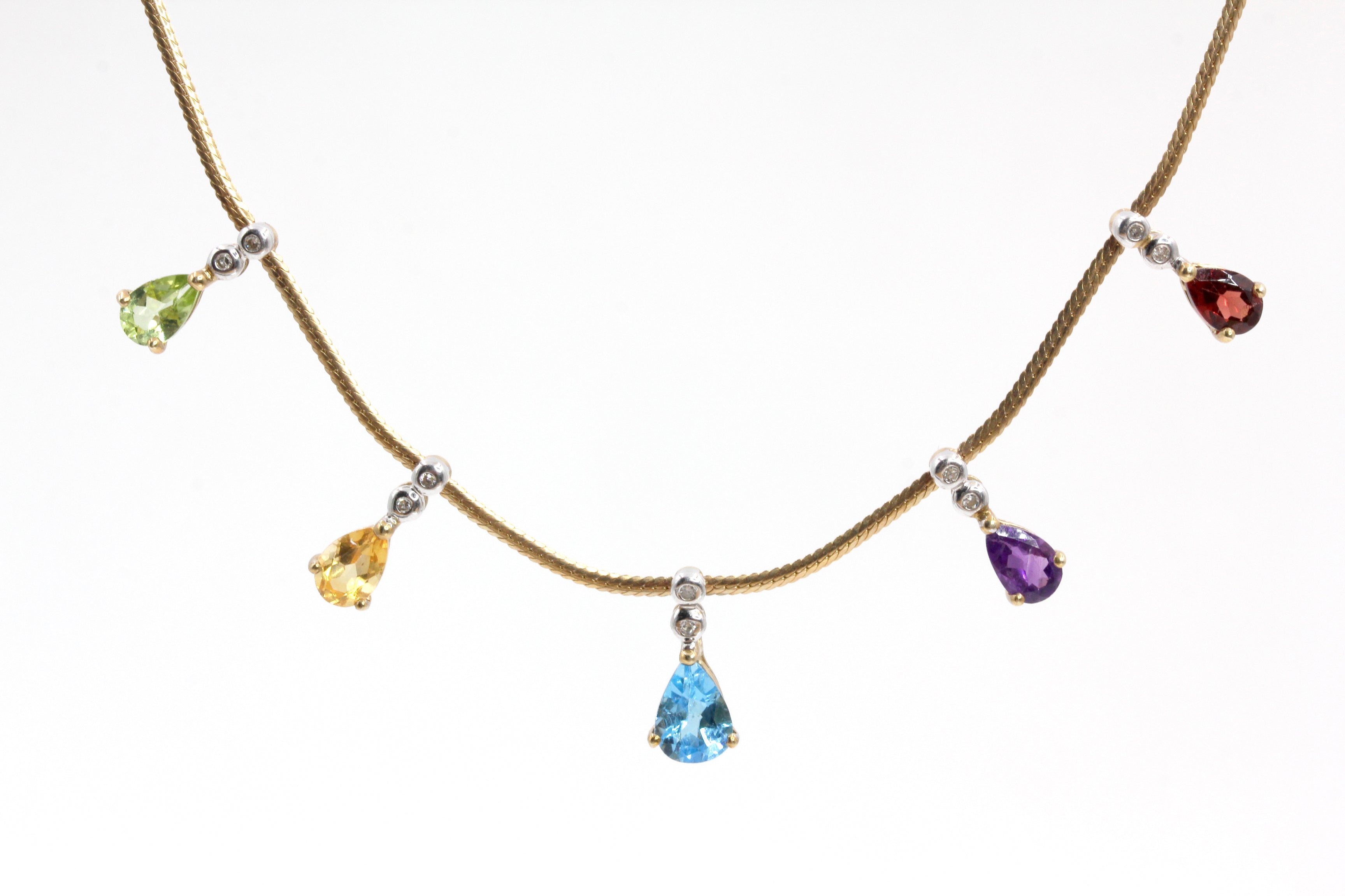 Gemstone and Diamond Pendant Necklace - 14k Yellow Gold - 0.10ctw