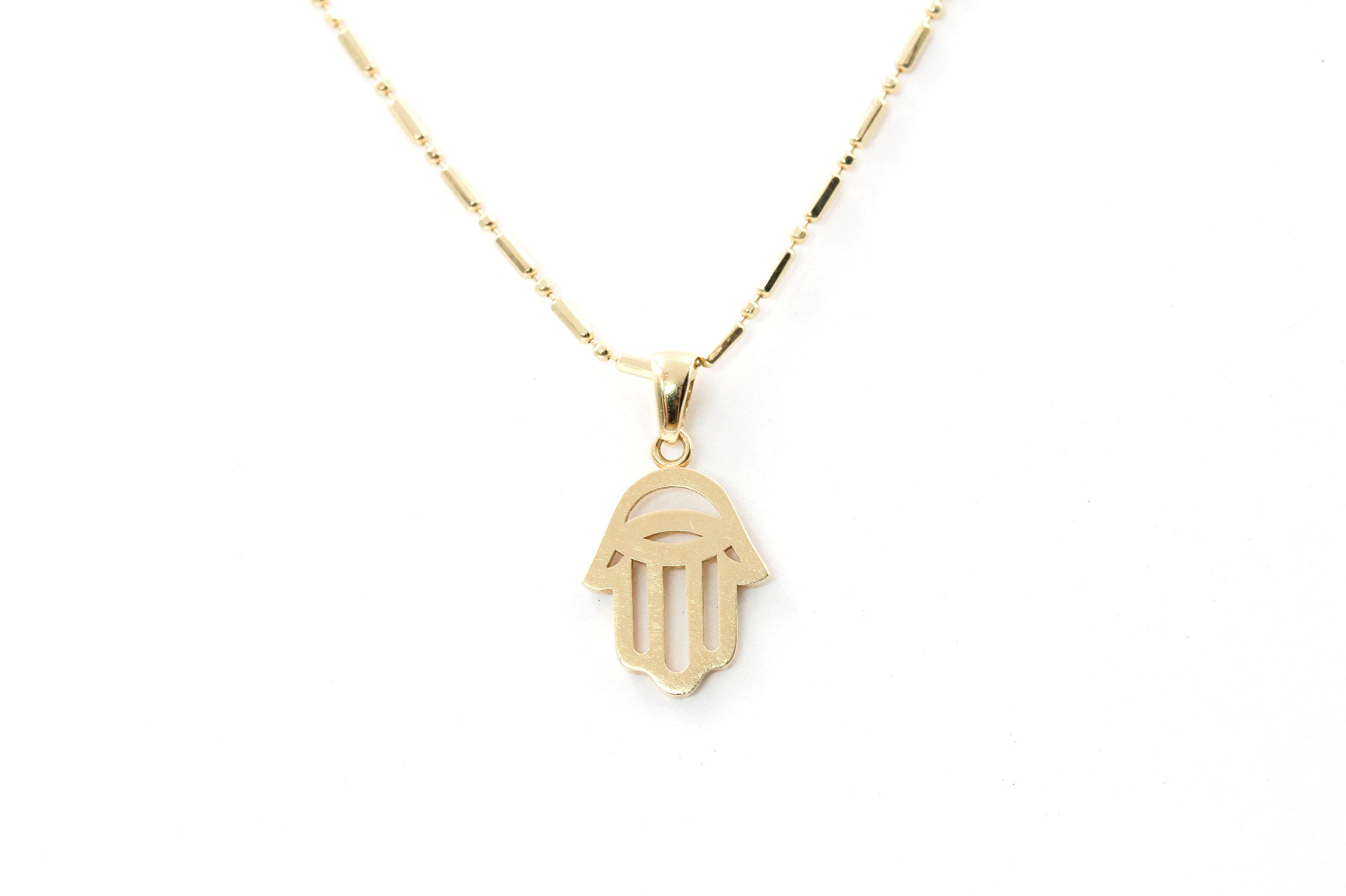 Gold Hamsa Pendant Necklace - 14k Yellow Gold