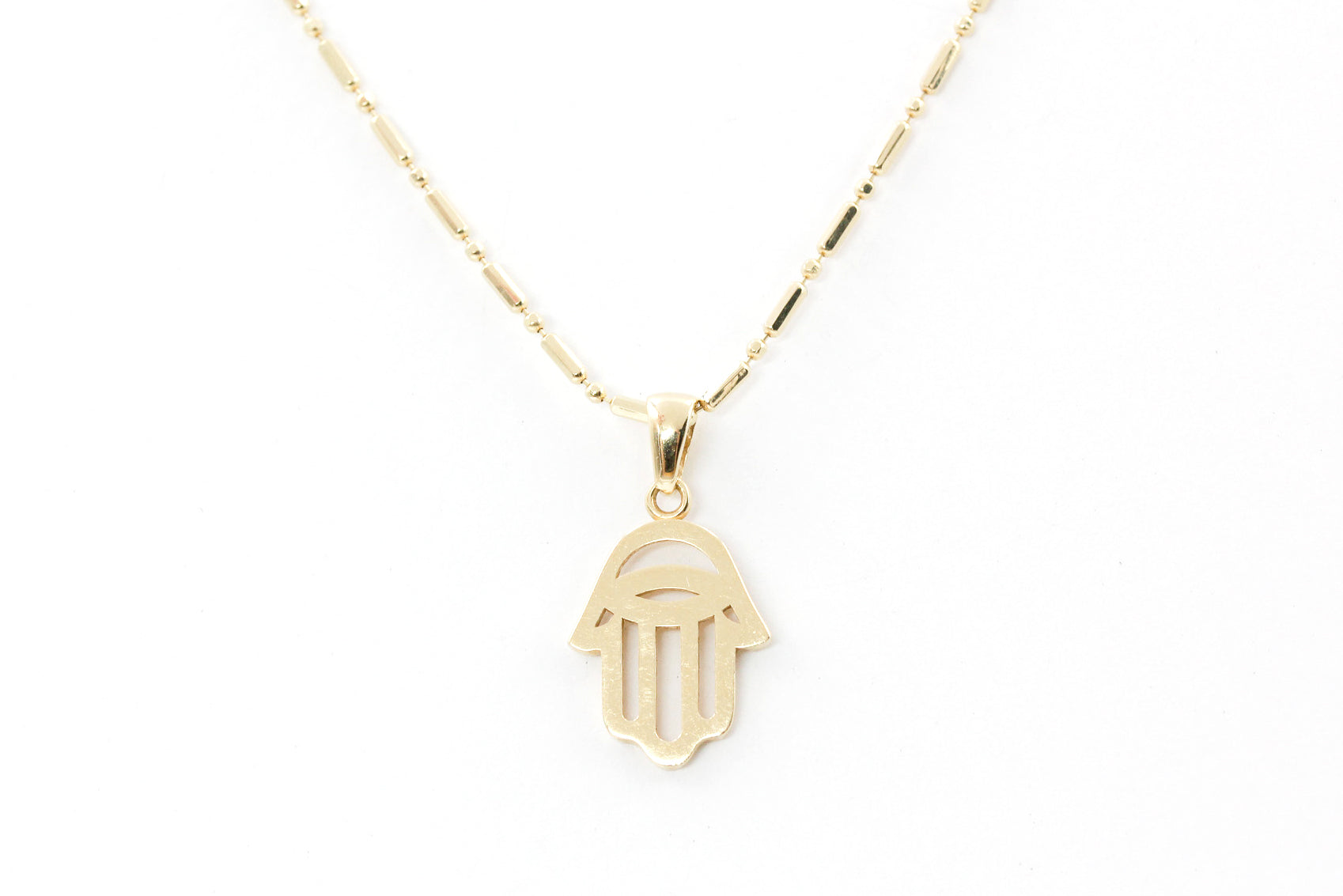 Gold Hamsa Pendant Necklace - 14k Yellow Gold