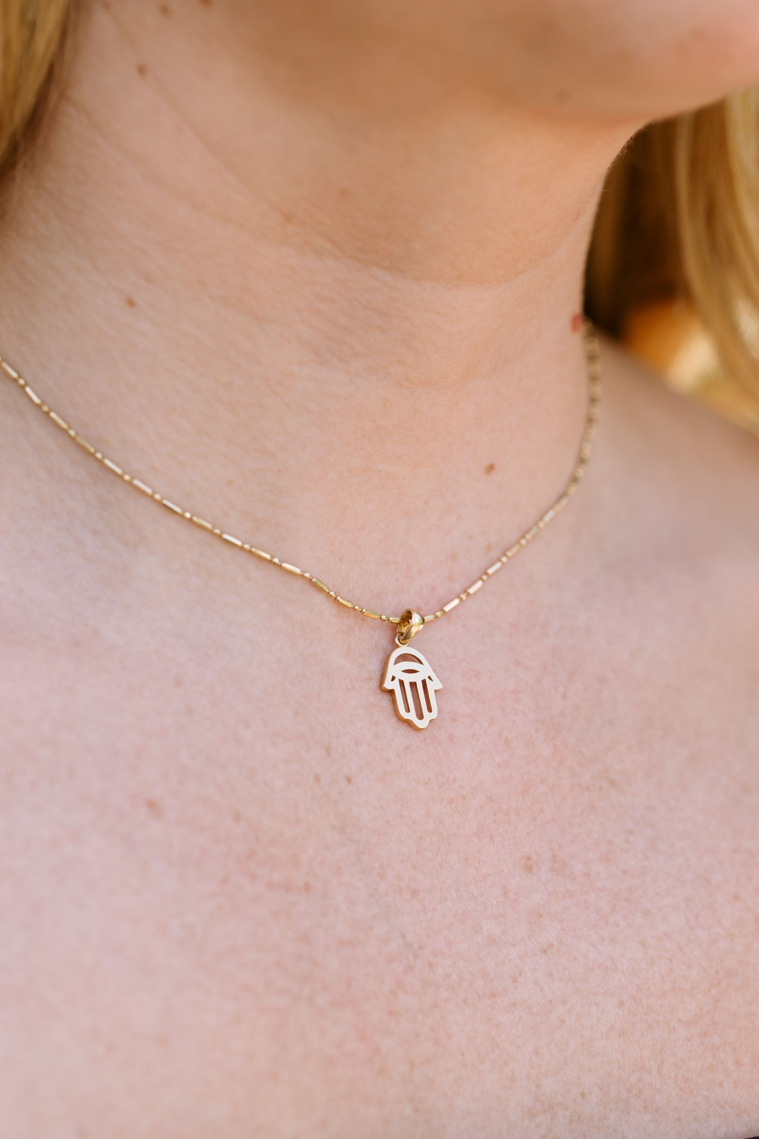 Gold Hamsa Pendant Necklace - 14k Yellow Gold