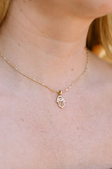 Gold Hamsa Pendant Necklace - 14k Yellow Gold