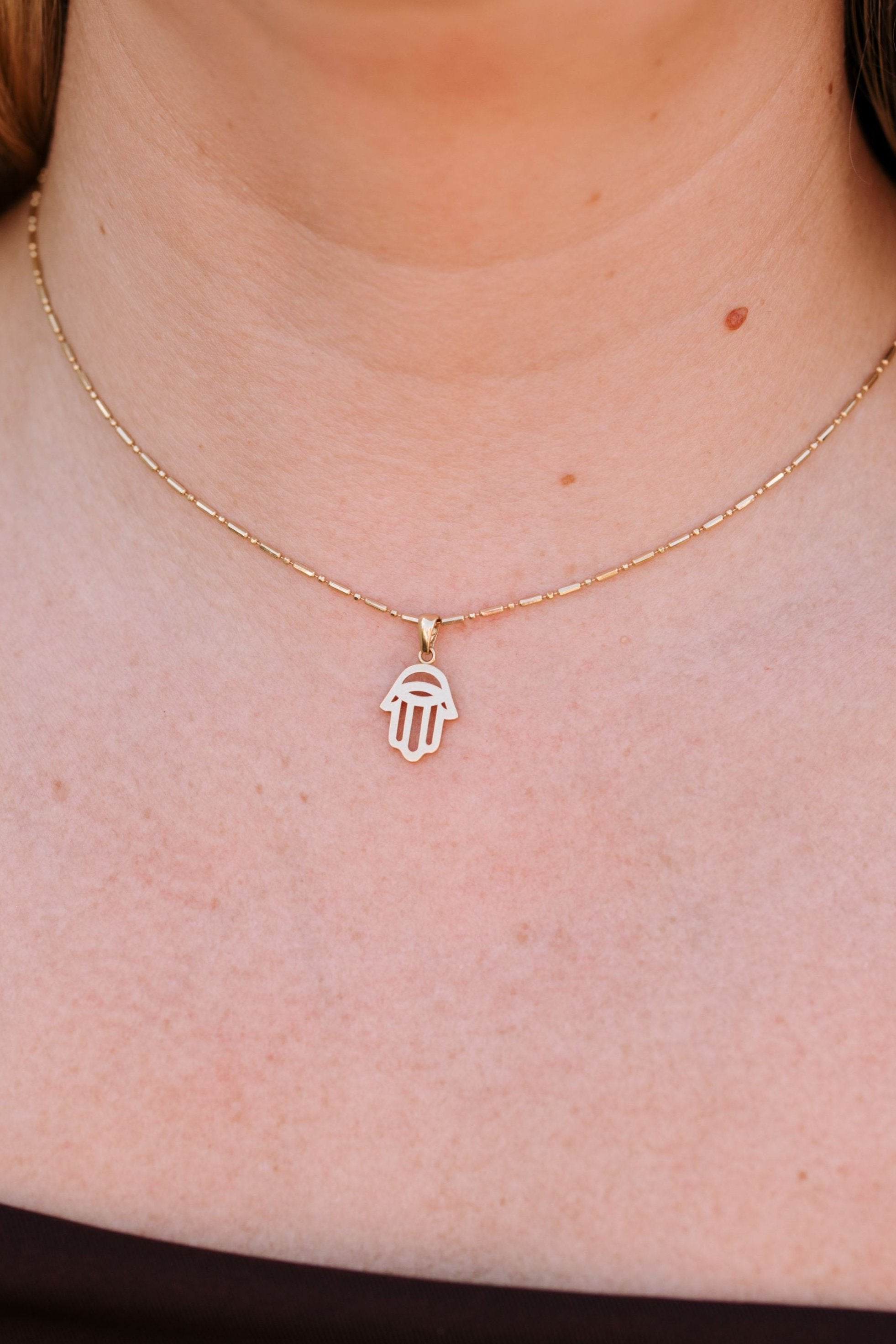Gold Hamsa Pendant Necklace - 14k Yellow Gold