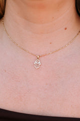 Gold Hamsa Pendant Necklace - 14k Yellow Gold