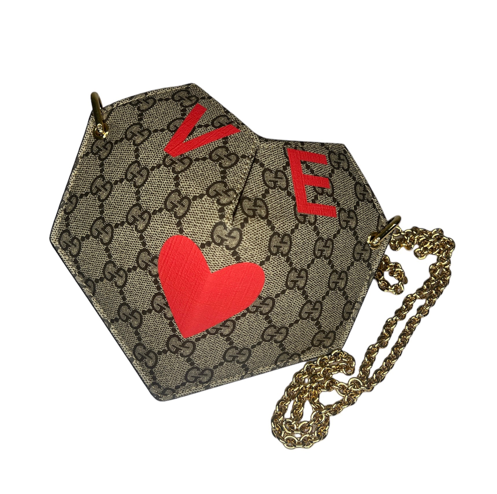 Gucci GG Supreme Small Heart Love Chain Shoulder Bag
