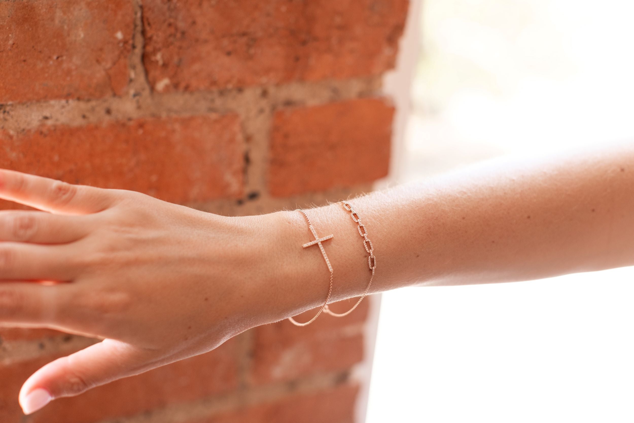 Diamond Horizontal Cross Bracelet - 14k Rose Gold - 0.22ctw