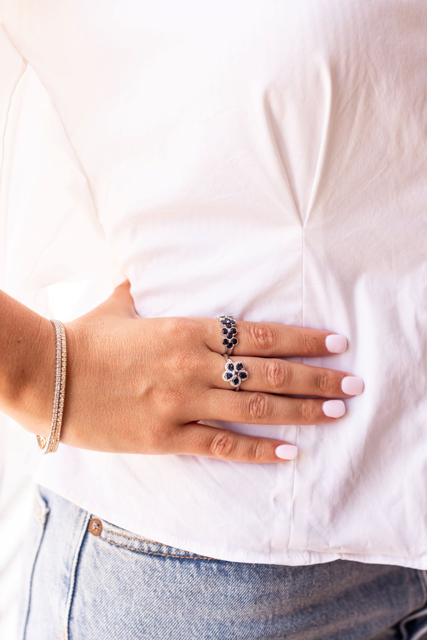 Sapphire, Diamond Flower Ring