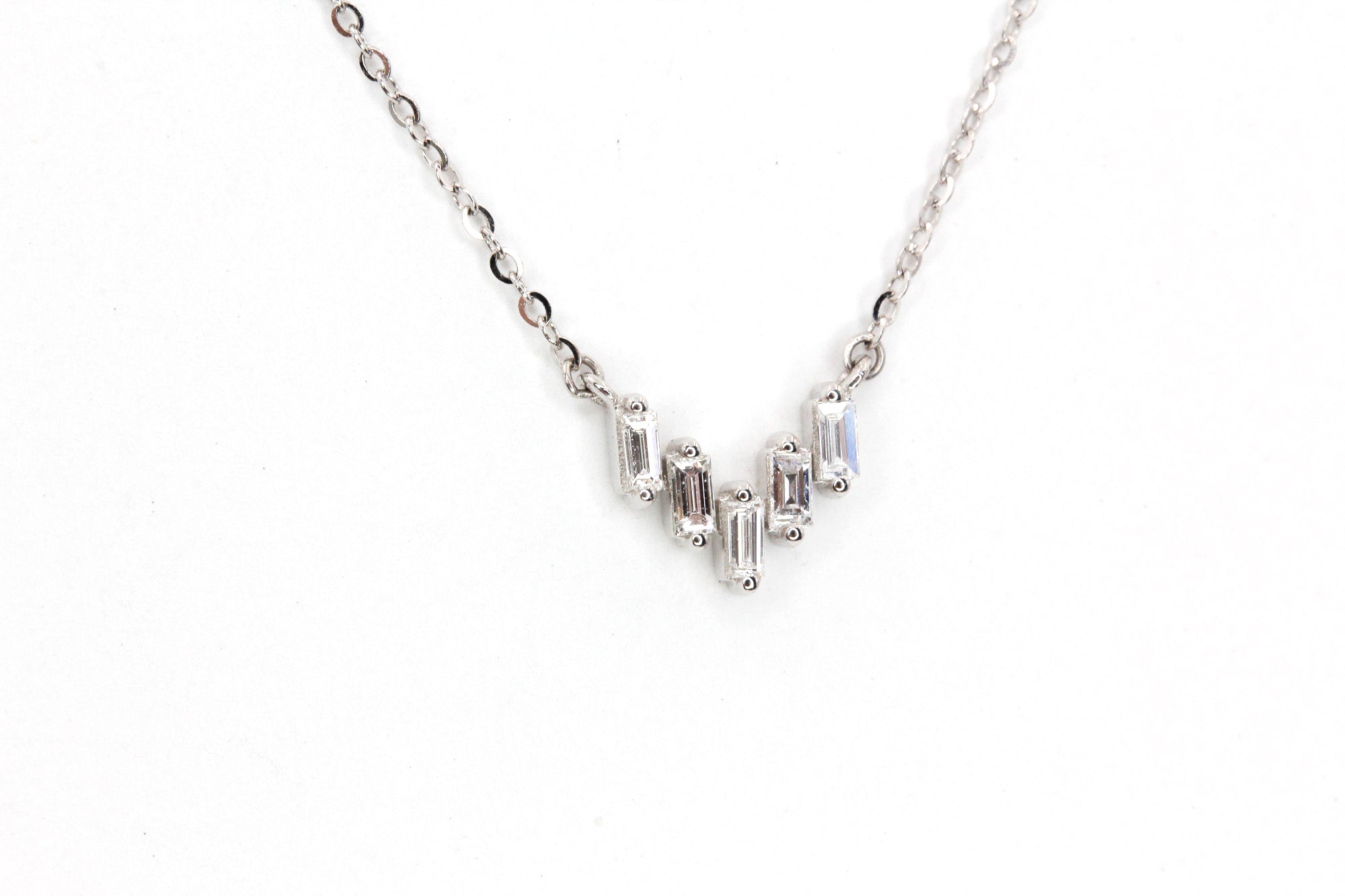 Layered Baguette Diamond Necklace - 14k White Gold - 0.10ctw