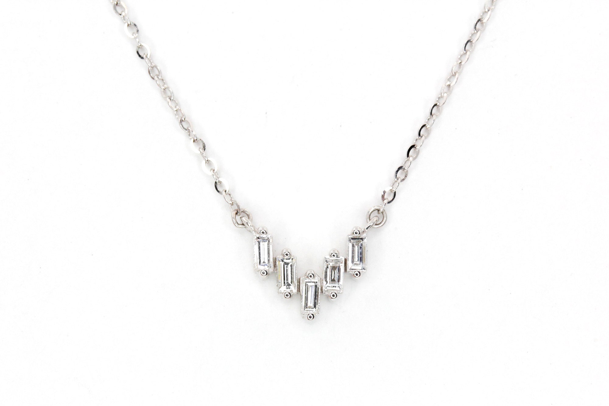 Layered Baguette Diamond Necklace - 14k White Gold - 0.10ctw