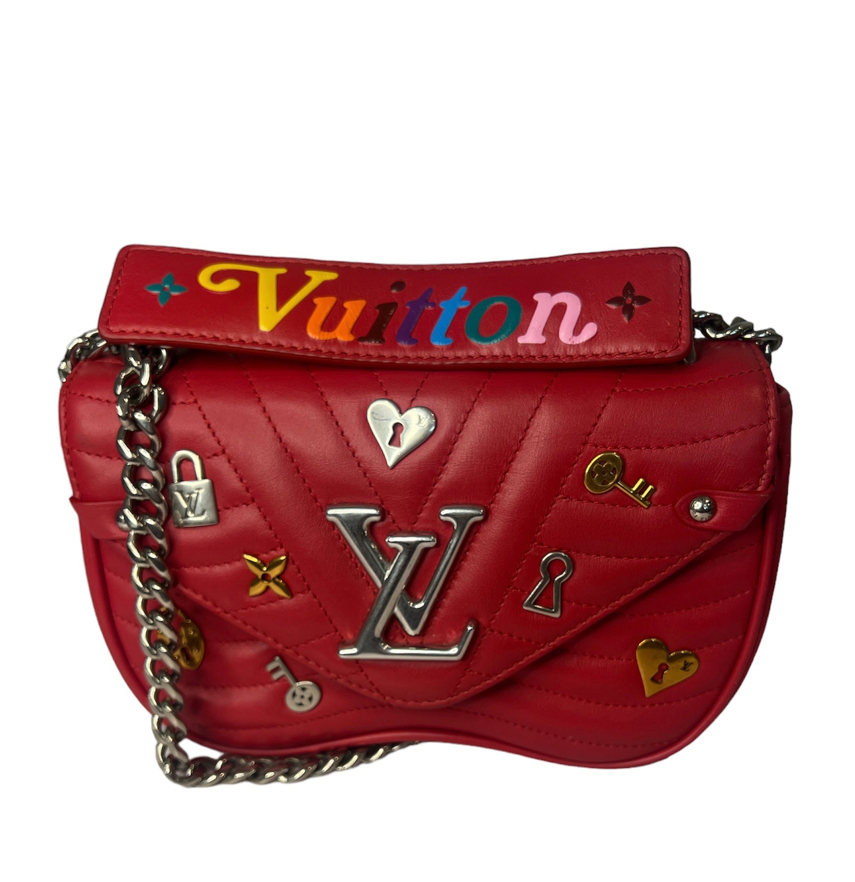 Louis Vuitton Calfskin Love Lock New Wave Chain PM Scarlate