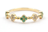 Emerald and Diamond Clover Ring - 14k Yellow Gold