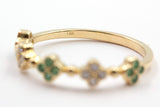Emerald and Diamond Clover Ring - 14k Yellow Gold