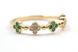 Emerald and Diamond Clover Ring - 14k Yellow Gold