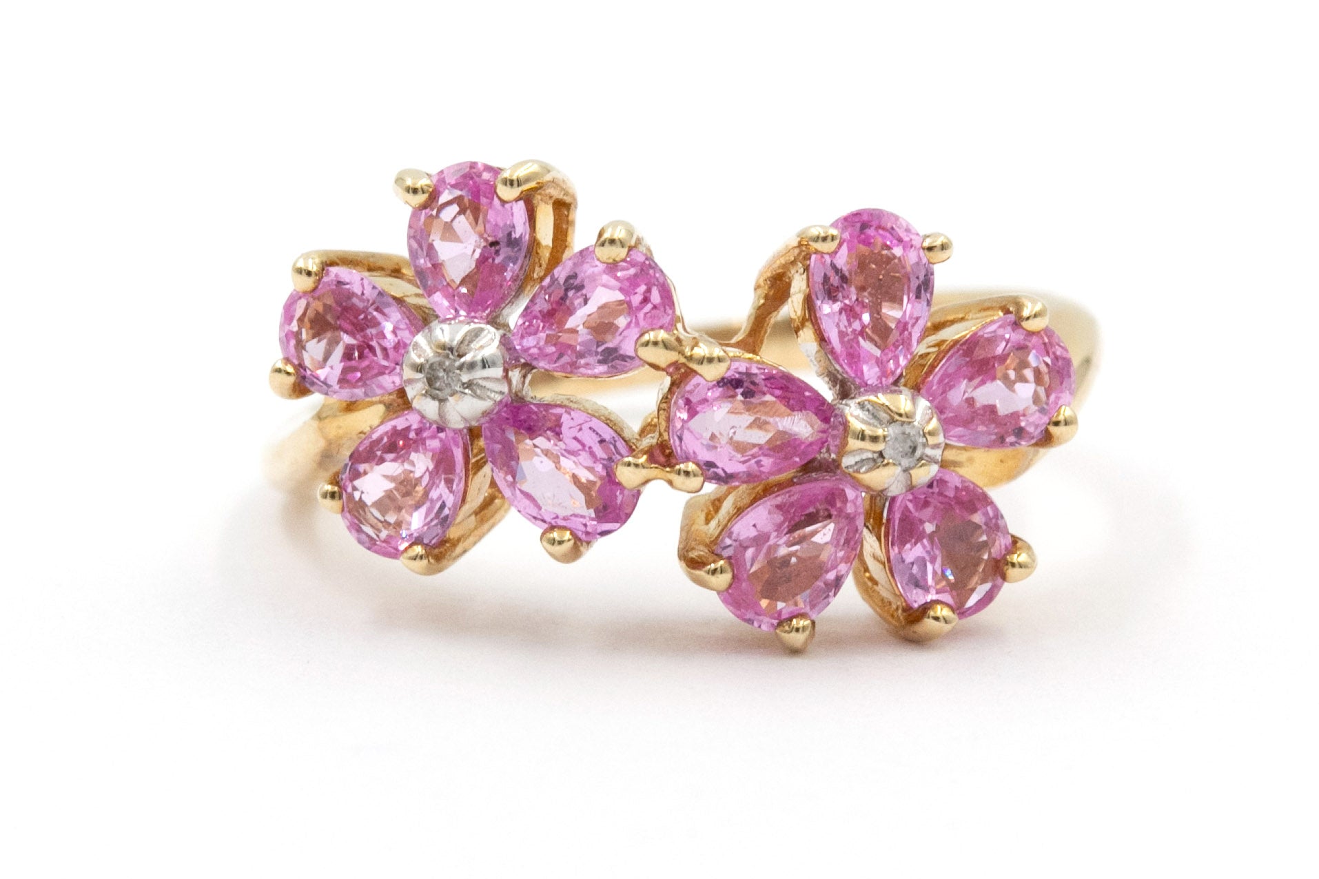 Sapphire and Diamond Flower Cocktail Ring - 10k Yellow Gold