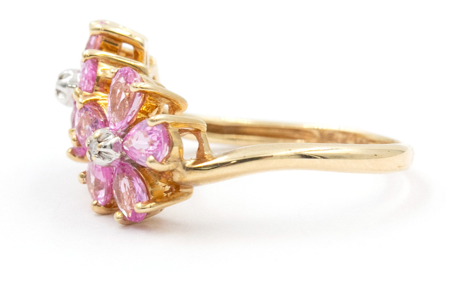 Sapphire and Diamond Flower Cocktail Ring - 10k Yellow Gold