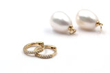 Pearl and Diamond Drop Earrings - 14k Yellow Gold - 0.06ctw