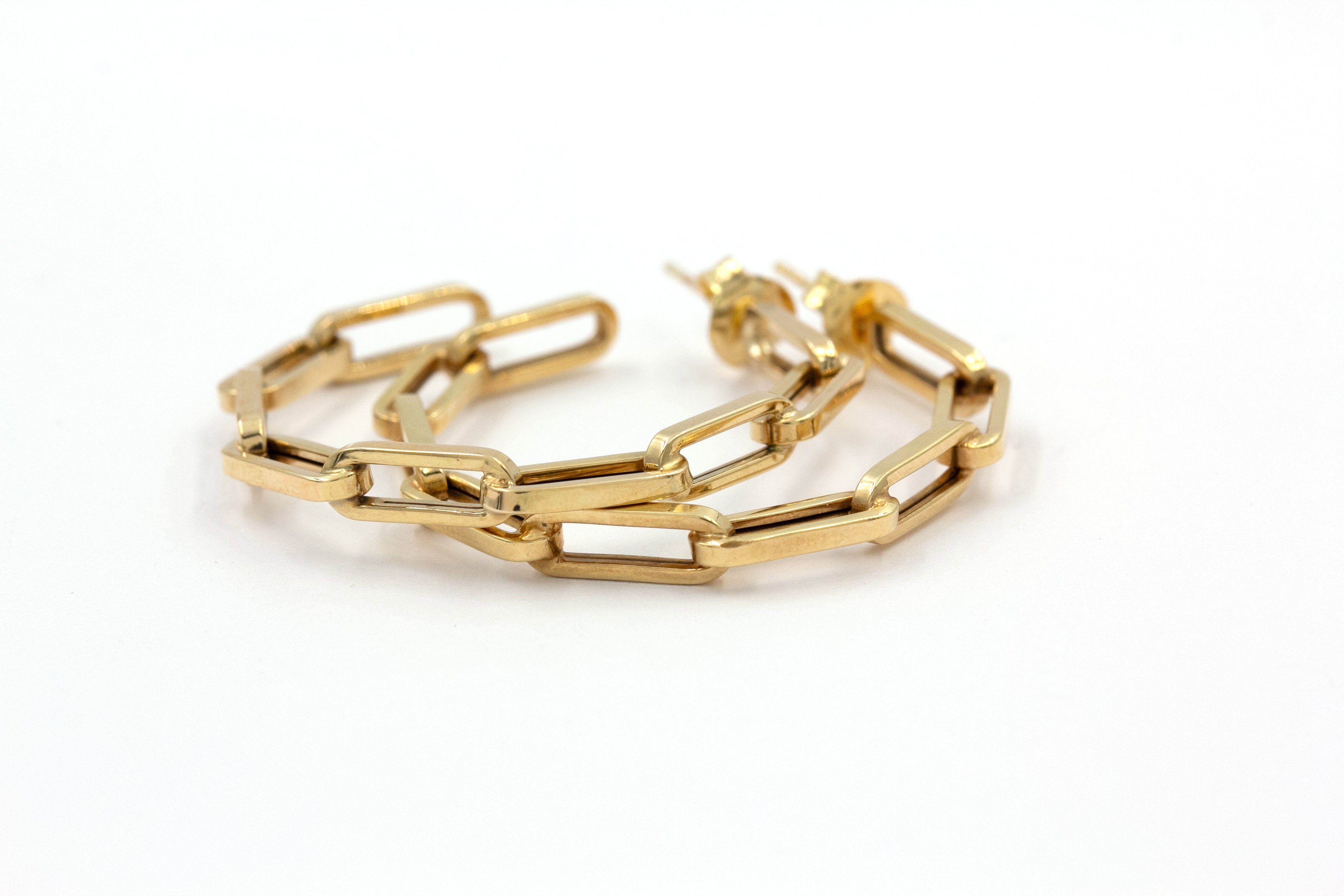 Paperclip Link Hoop Earrings - 10k Yellow gold