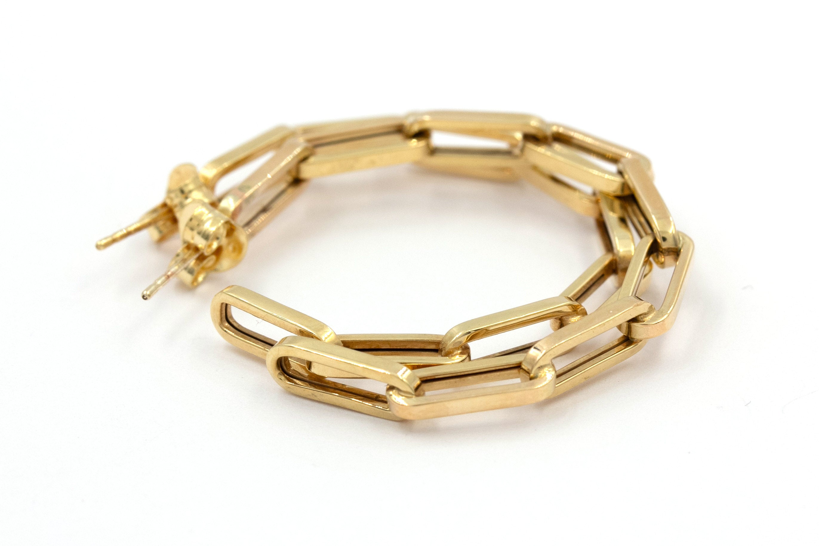 Paperclip Link Hoop Earrings - 10k Yellow gold